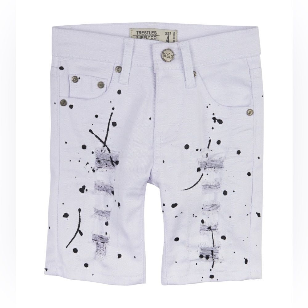 Trestles Supply Co. Boy’s White Paint Splatter Distressed Denim Shorts Size 12